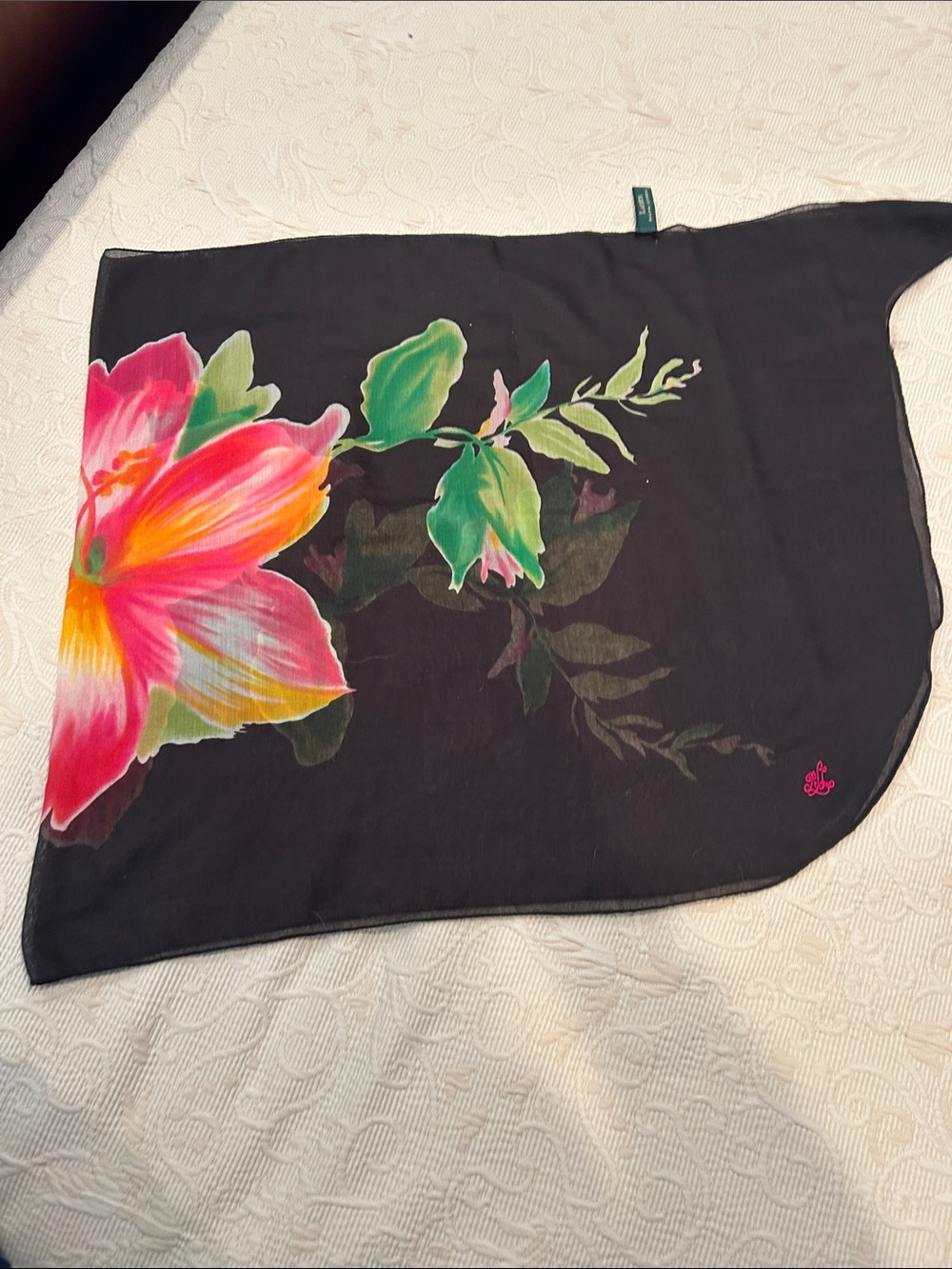 Floral & Black Sheer Beach Skirt with Pink Blossom